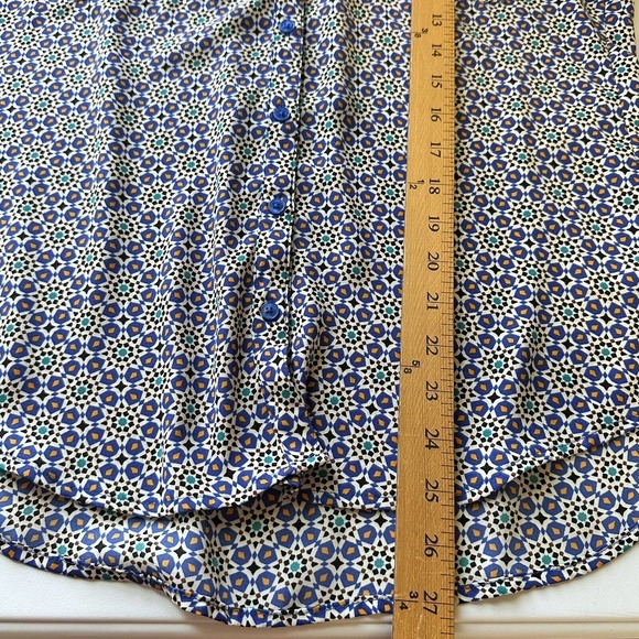 Express Portofino Shirt Womens Small Blue Floral Original Fit Roll Tab Button Up - Picture 9 of 11